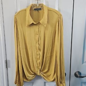 Melanie Lyne Mustard Yellow Button-Up Blouse Size 14